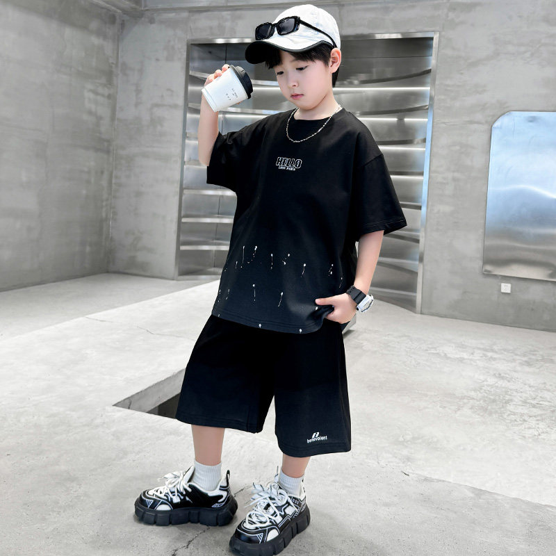 男童套装2025新款夏季儿童短袖短裤两件套中大童男孩夏装帅气衣服