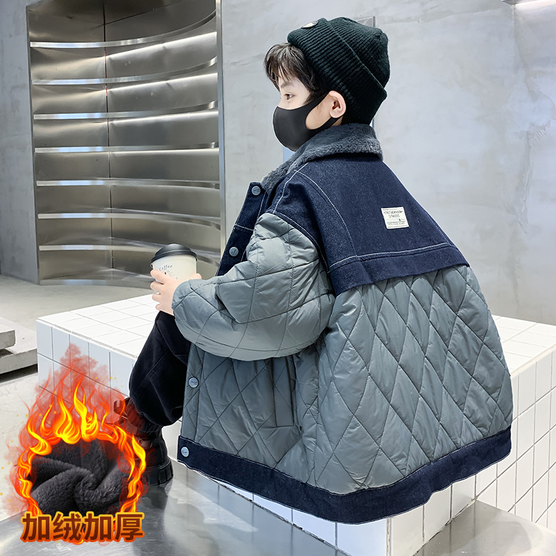 加绒秋冬翻领拼接百搭外套