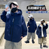 男童春秋季 洋气风衣中大男孩儿童帅气软壳户外冲锋衣 外套2026新款