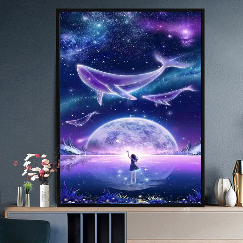 梦幻星空鲸鱼钻石画儿童贴钻十字绣2021新款客厅满钻小幅玄关卧室