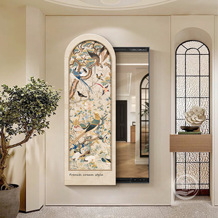 推拉式镜子挂画 画百鸟图玄关装饰画 画隐藏式全身镜法式覆古全身