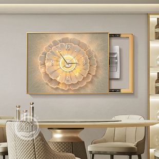 现代轻奢电表箱装饰画高级感弱电箱壁画带钟表饭厅电闸开关盒挂画