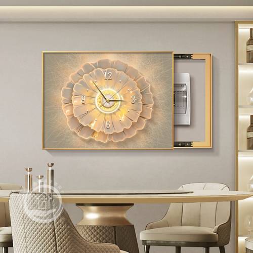 现代轻奢电表箱装饰画高级感弱电箱壁画带钟表餐厅电闸开关盒挂画