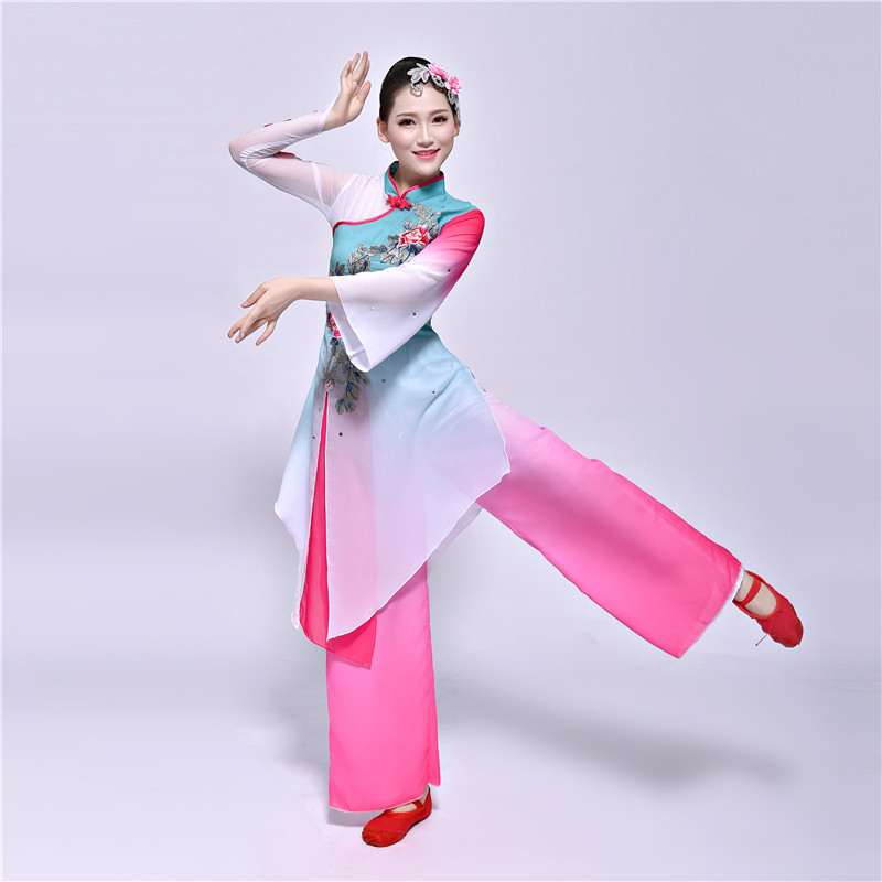 古典舞服装女飘逸中国风扇子舞演出服2018新款民族舞蹈服饰成人舞_虎窝淘
