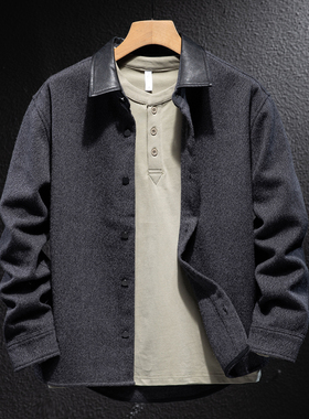 轻奢毛呢外套男士秋季新款宽松大码灰色绵羊毛休闲妮子夹克衬衫潮