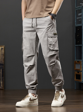 2025新款秋冬新款工装裤子男潮牌浅灰色男生宽松直筒多口袋休闲裤