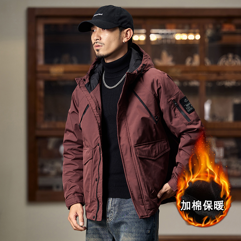 本命年红色夹棉冲锋衣男冬季加厚