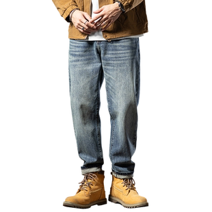 高端水洗牛仔裤男2025新款硬汉宽松直筒潮牌休闲长裤秋冬锥形裤子