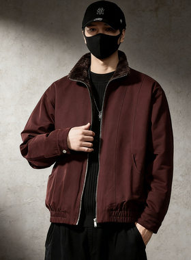 本命红色羊羔绒外套男2025冬季新款加绒加厚工装夹克男士保暖棉服