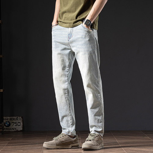 美式休闲浅色牛仔裤男款潮流百搭