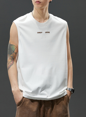 白色汗背心男坎肩男士无袖运动健身篮球2025短袖t恤潮牌大码夏季