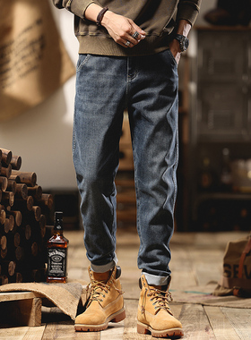 蓝灰色百搭牛仔裤男款春秋美式潮牌锥形男裤2025新款休闲加绒裤子