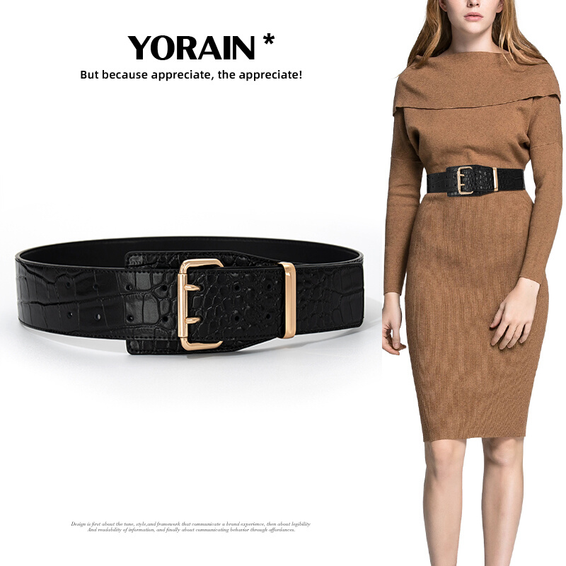 女士时尚鳄鱼纹宽腰带高级感腰封