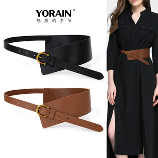 羊皮腰封配大衣裙子毛衣腰带女宽真皮皮带棕色设计感小众配饰新款