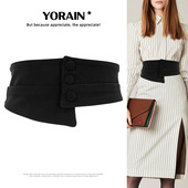 新款 饰连衣裙裙带黑色皮带 腰封装 时尚 女士布艺宽腰带配裙子新中式