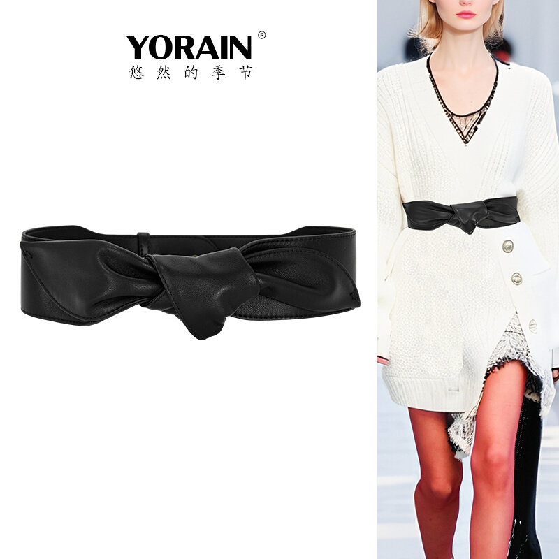 高档精致优雅黑色女士羊皮皮带宽