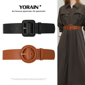 新款 饰风衣配饰 真皮腰带女士腰封配裙子大衣皮带牛皮宽棕色黑色装