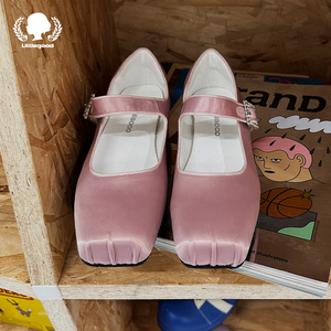 【折扣】littlegood甜美芭蕾舞鞋女2023新款丝绒方头平底玛丽珍鞋