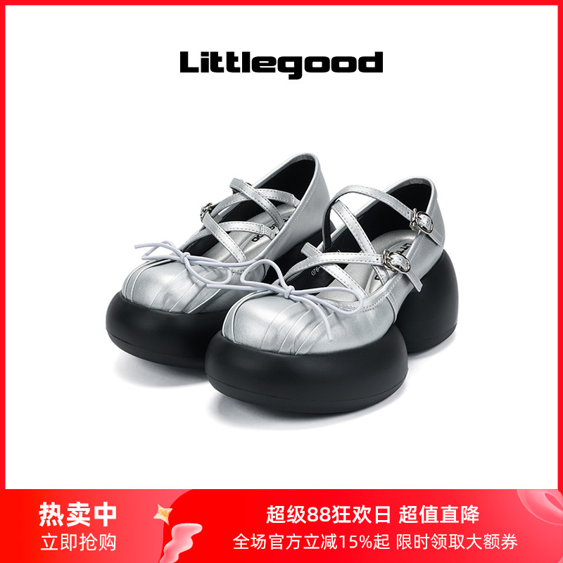 littlegood甜美厚底玛丽珍鞋女2025新款百搭蝴蝶结小皮鞋