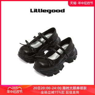 littlegood运动风玛丽珍鞋 女2024新款 新品 厚底蝴蝶结浅口鞋