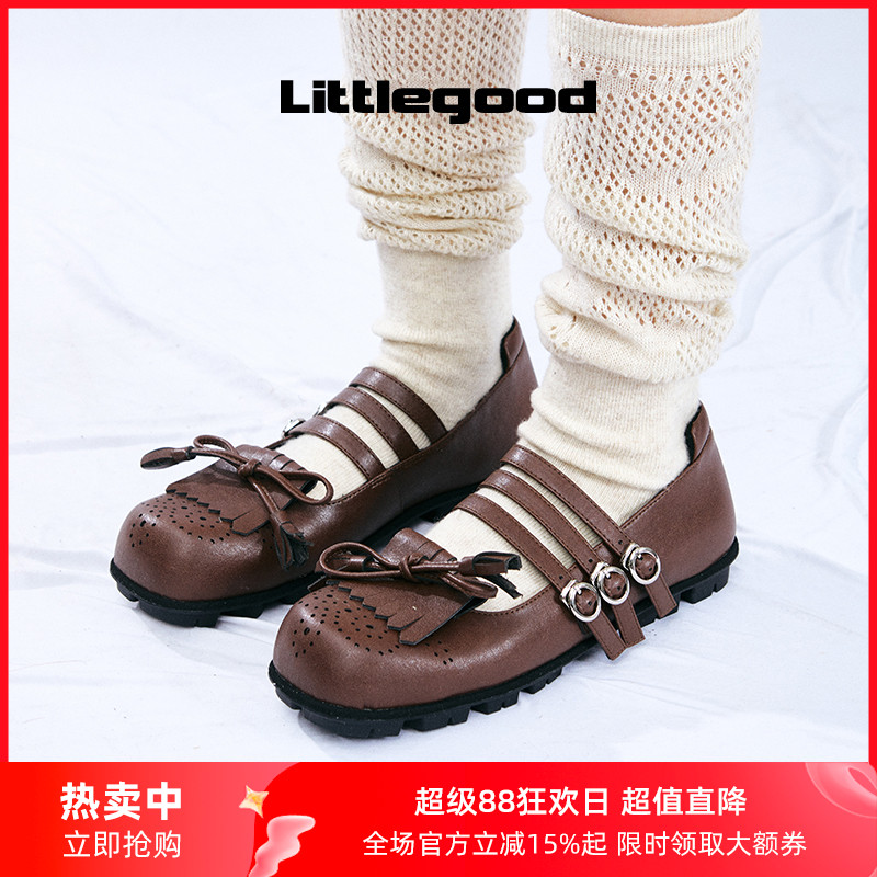 littlegood复古蝴蝶结玛丽珍鞋