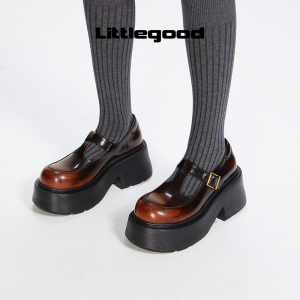littlegood复古玛丽珍鞋女2024厚底百搭美拉德学院风镂空小皮鞋