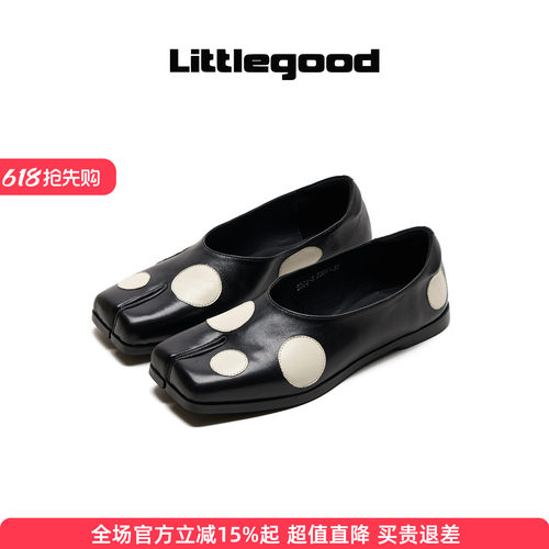 littlegood方头波点分趾鞋女