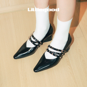 【新品】littlegood法式尖头玛丽珍鞋女2023新款中跟百搭小皮鞋