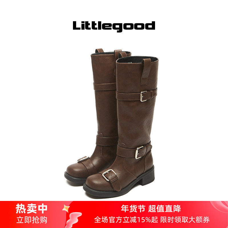 【新品折扣】littlegood复古厚底骑士靴女2025春季新款百搭长筒靴,女鞋,骑士靴,淘宝优惠券,粉丝福利购,淘宝优惠卷