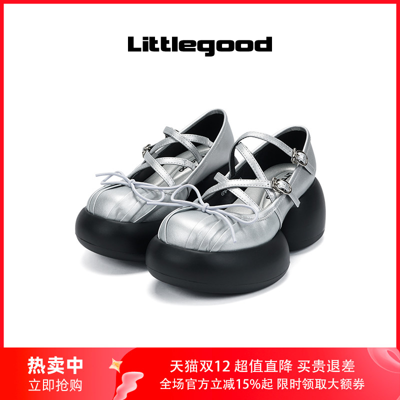 littlegood甜美厚底玛丽珍鞋女2025新款百搭蝴蝶结小皮鞋