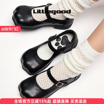 littlegood复古大头猫咪抓玛丽珍鞋女2026夏季新款花瓣头浅口单鞋