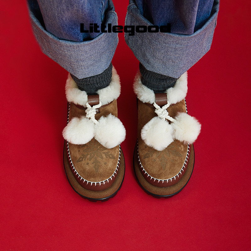 【保暖系】littlegood复古费尔岛棉鞋女新款百搭雪地加绒棉鞋