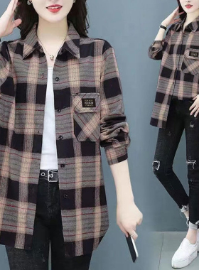 2025春秋新款宽松格子衬衫女外搭百搭衬衣春装上衣外套空调防晒衫