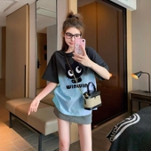 甜酷风卡通减龄中长款 t恤女今年流行 渐变色洋气宽松遮肚子上衣