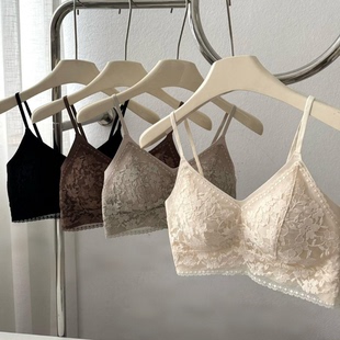 黛美芮6507法式蕾丝V领一体厚杯抹胸内衣女小胸聚拢美背裹胸吊带