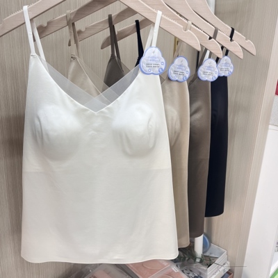 春夏V领桑蚕丝吊带背心女带胸垫防走光内搭外穿美背无痕打底内衣