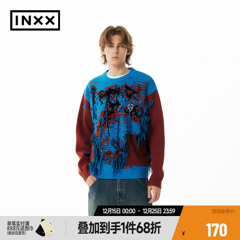 【INXX】APYD冬新品甲骨文提花宽松针织衫男女同款毛衣APE4061335