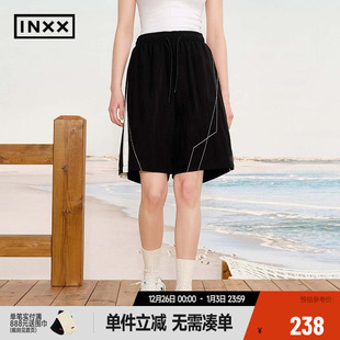 男女同款 运动街头感休闲短裤 黑白撞色拼接直筒宽松五分裤 INXX