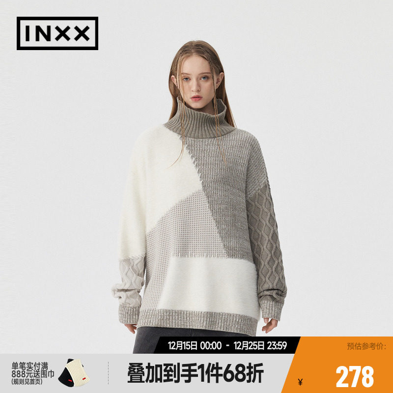 【INXX】APYD潮牌新品拼接设计高领针织衫男女同款毛衣APE4060887