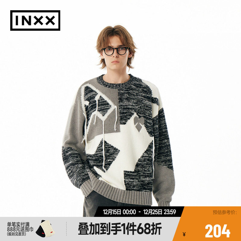 【INXX】APYD潮牌冬新品甲骨文爱心刺绣针织衫情侣毛衣APE4061325