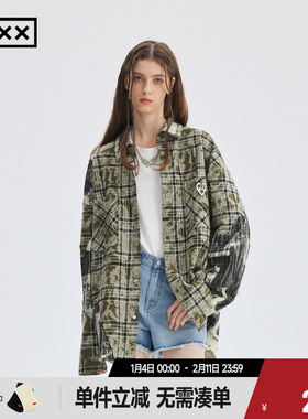 【INXX】APYD时尚潮牌毛边拼接衬衣男女同款长袖APE3040847