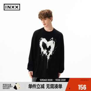 上衣男女同款 潮牌水墨爱心印花T恤宽松长袖 XRF1010562 INXX
