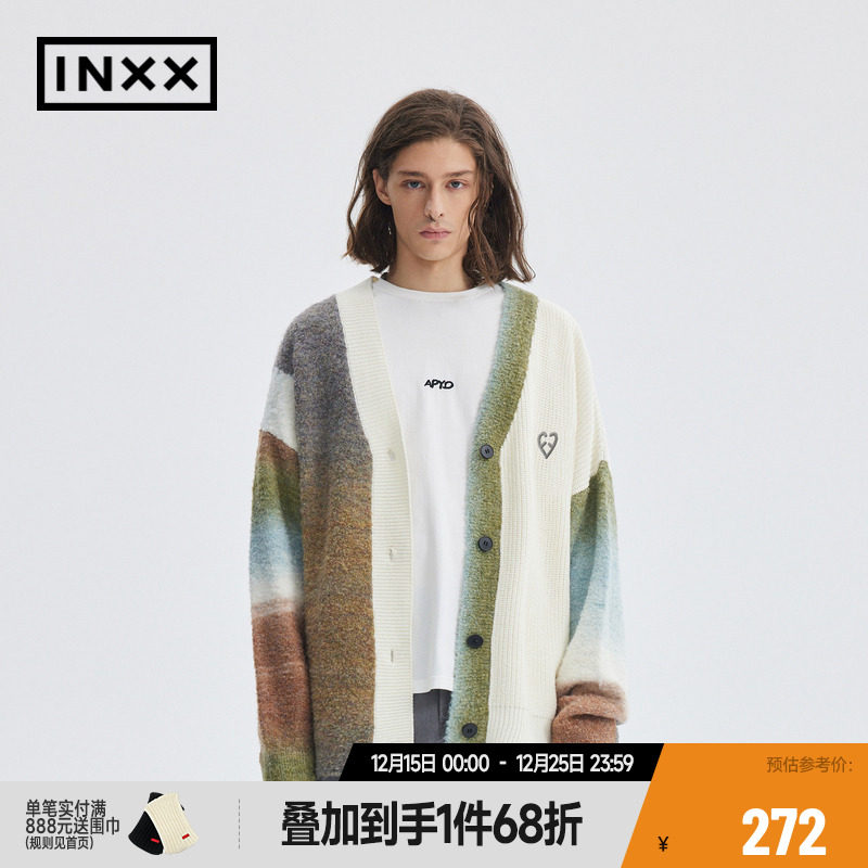 【INXX】APYD潮牌新品彩色拼接开衫针织衫男女同款毛衣APE4060877