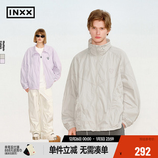 潮牌运动感外套撞色立体包针绣抽皱结构夹克上衣情侣装 INXX