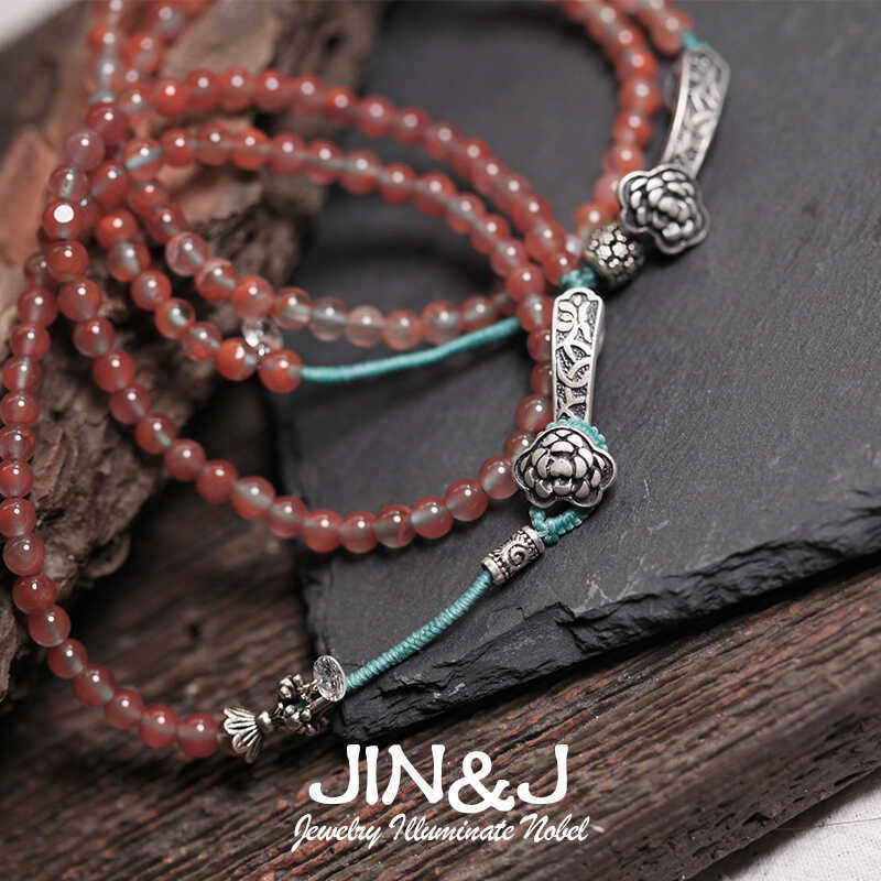 编织项链中国风S925纯银项链女款2024新款天然南红飘红玛瑙项链女