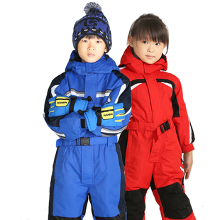 连体滑雪服男女童保暖防水东北滑雪冬季夹棉大小儿童专业滑雪套装