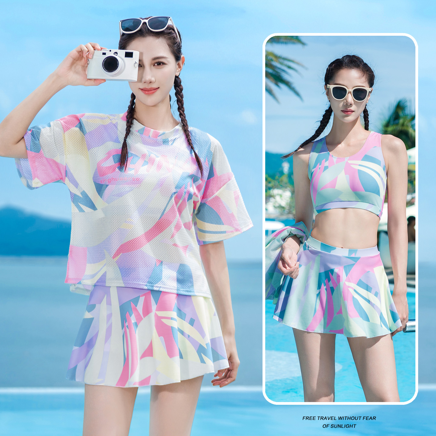 泳衣女新款分体三件套度假游泳衣