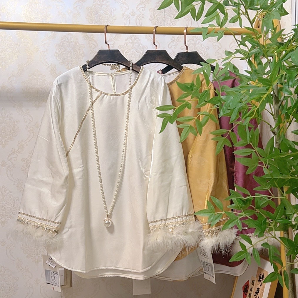 新中式加绒打底衫胖妹妹宽松毛毛上衣