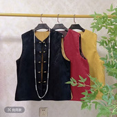 春夏坎肩女 老钱风马甲复古圆领浮雕提花200斤唐装 大码 国风新中式