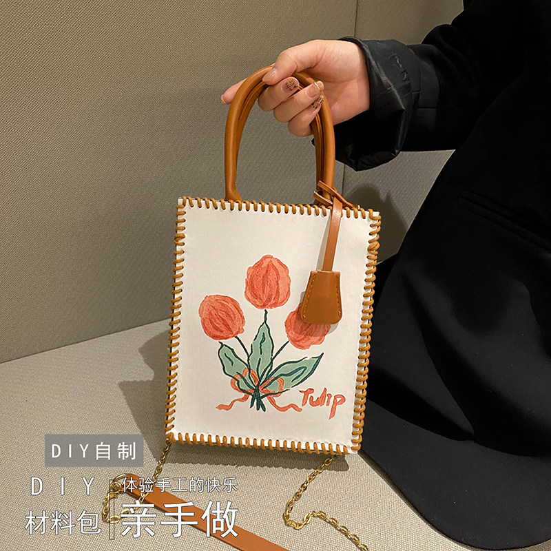 小方包自制手工编织包包diy材料包时尚休闲单肩斜挎女包花卉图案_虎窝淘